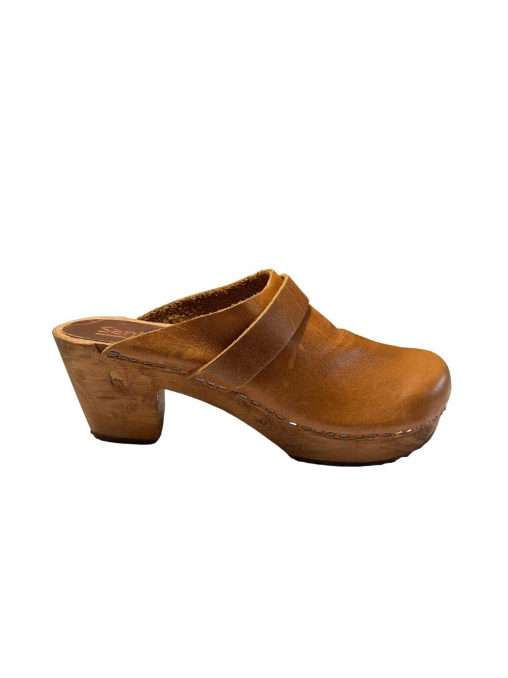Vintage Wooden Sanita Brown Leather Clogs